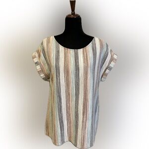 W5 Striped Textured Short Sleeve Blouse size L